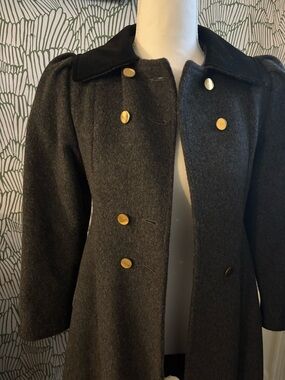 Rothschild charcoal gray pea coat with gold buttons